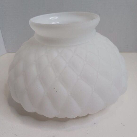 Vintage Hurricane Student Lamp Shade Frosted White Diamond Shape Quilted - Picture 9 of 9
